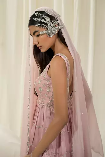 Pink & parrot green sharara set