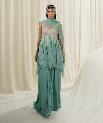 Light mint & turquoise sharara set 1