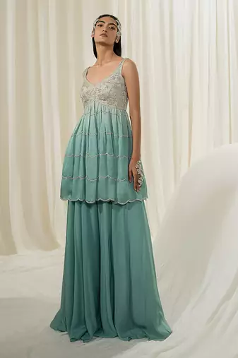 Light mint & turquoise sharara set