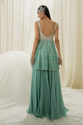 Light mint & turquoise sharara set