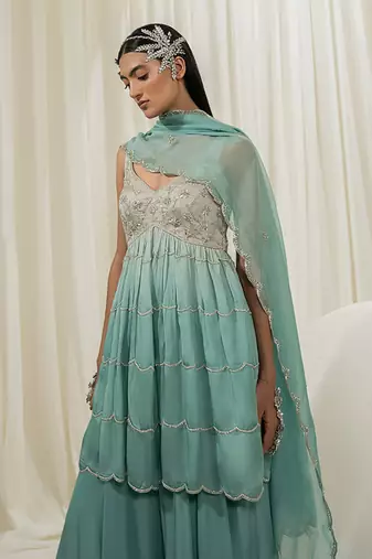 Light mint & turquoise sharara set