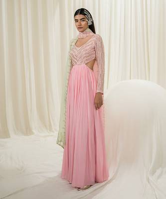 Bubble pink anarkali with dupatta 2