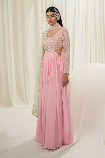 Bubble pink anarkali with dupatta