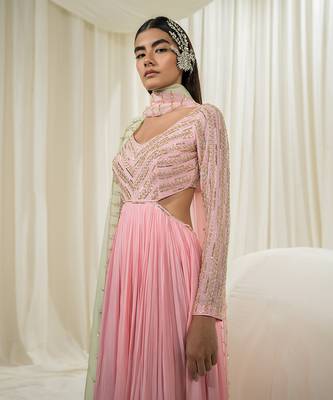 Bubble pink anarkali with dupatta 5