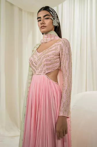 Bubble pink anarkali with dupatta