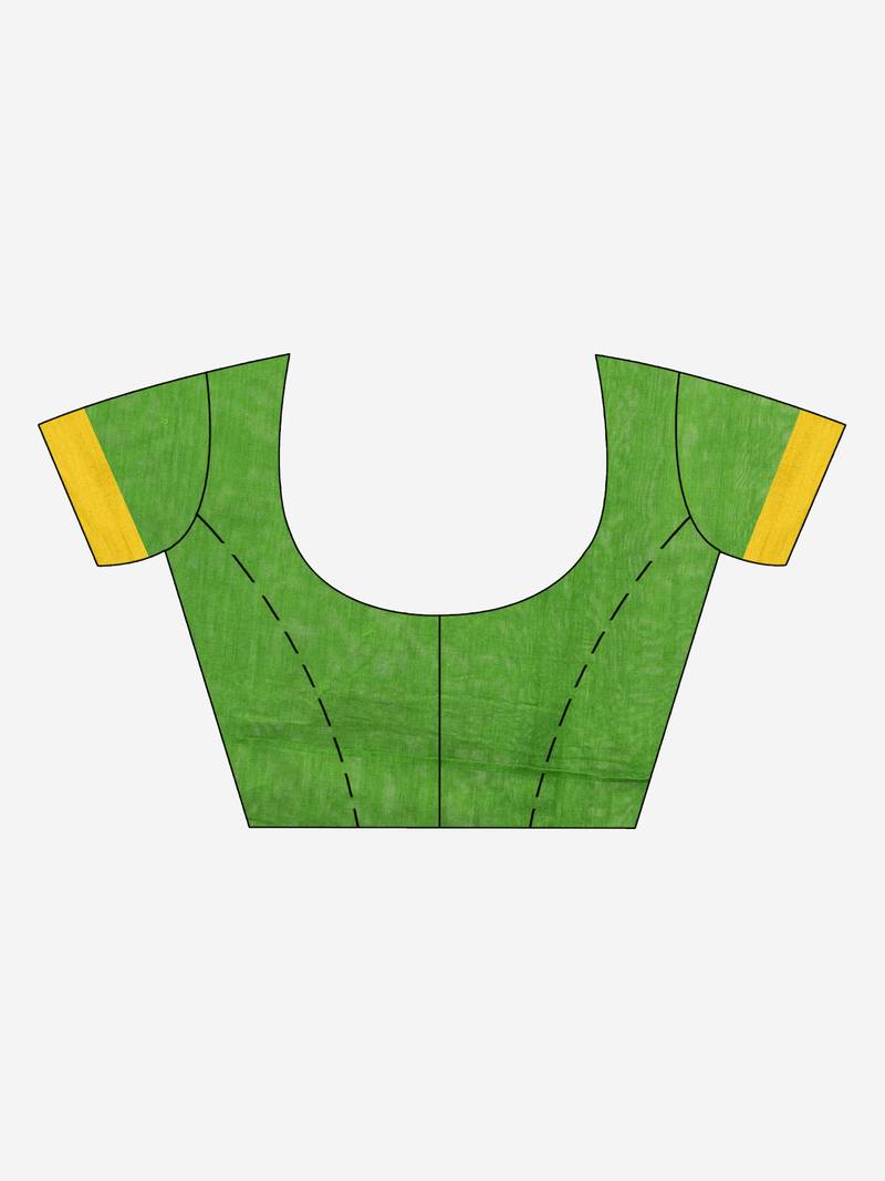 Muga & Light Green cotton blend half and half handloom saree