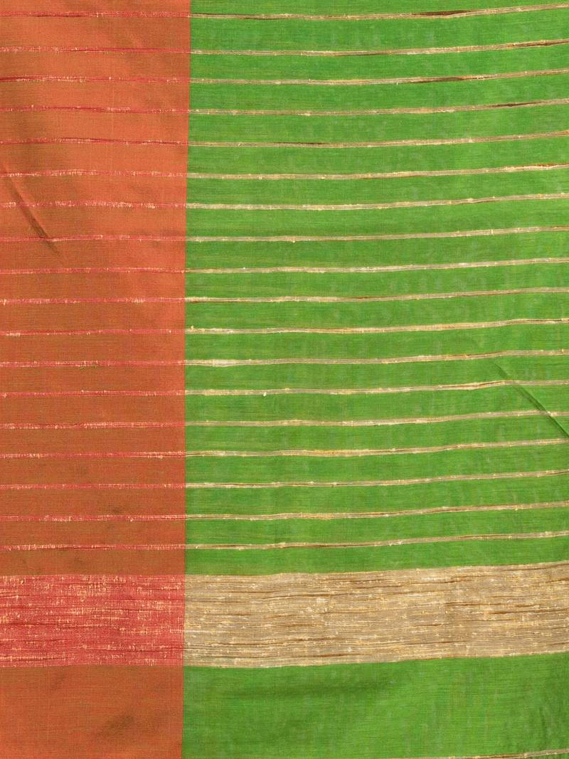 Muga & Light Green cotton blend half and half handloom saree