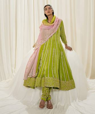 Parrot green anarkali set 1
