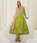 Parrot green anarkali set