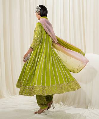 Parrot green anarkali set 2