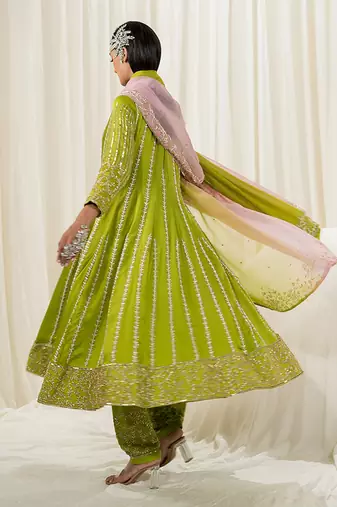 Parrot green anarkali set