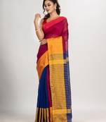 Rani & Blue cotton blend half and half handloom saree