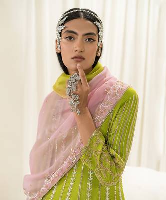 Parrot green anarkali set 3