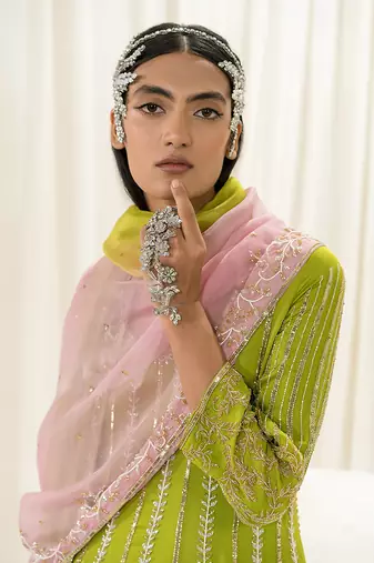 Parrot green anarkali set