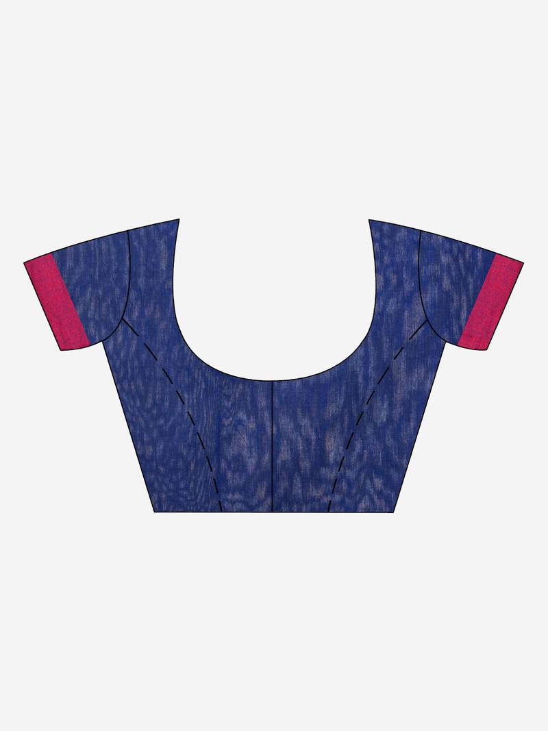 Rani & Blue cotton blend half and half handloom saree