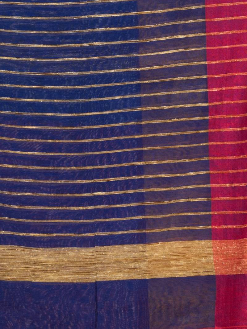 Rani & Blue cotton blend half and half handloom saree