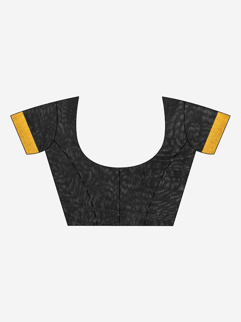 Orange & Black cotton blend half and half handloom saree