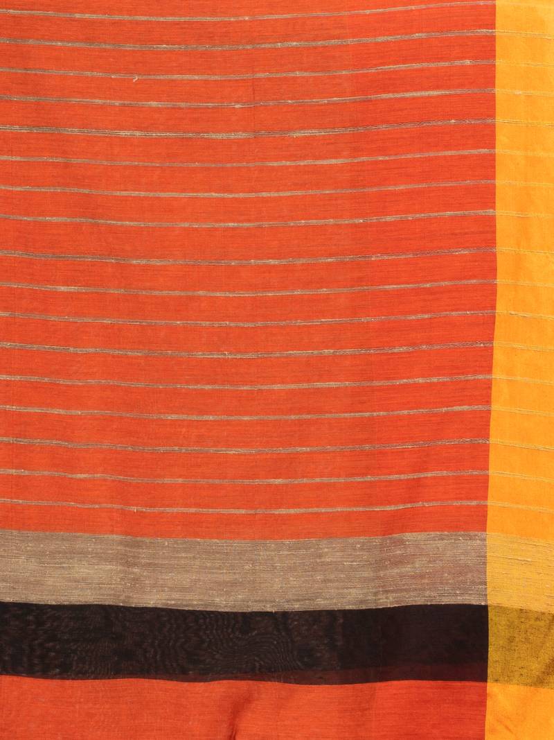 Orange & Black cotton blend half and half handloom saree