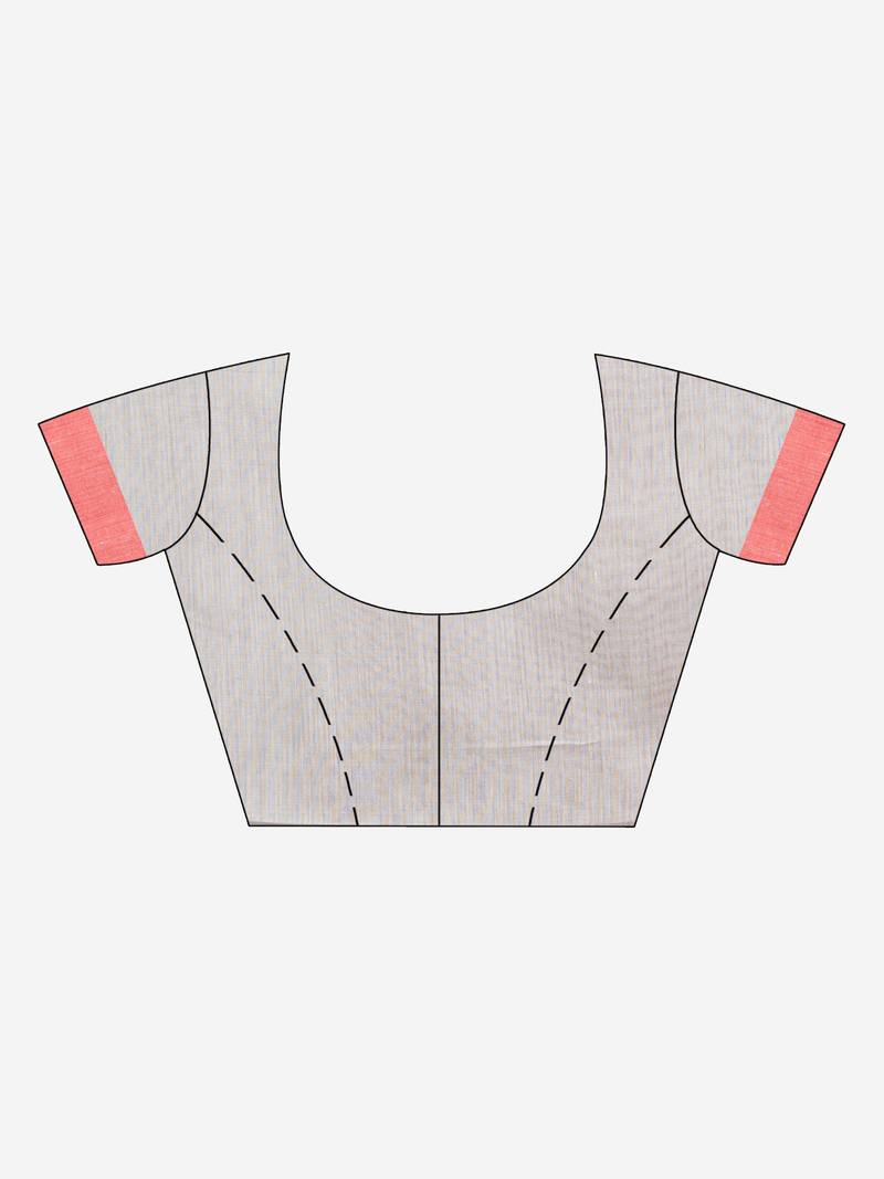 Cerise Pink & White cotton blend half and half handloom saree