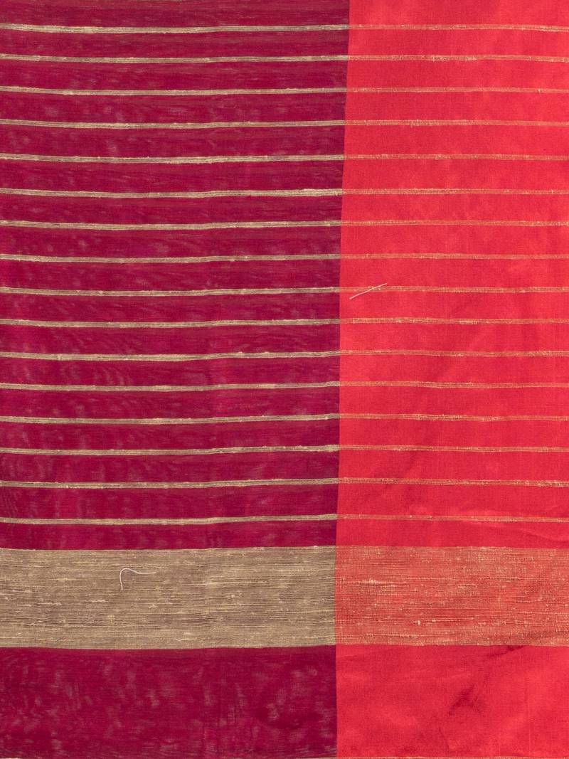 Cerise Pink & White cotton blend half and half handloom saree