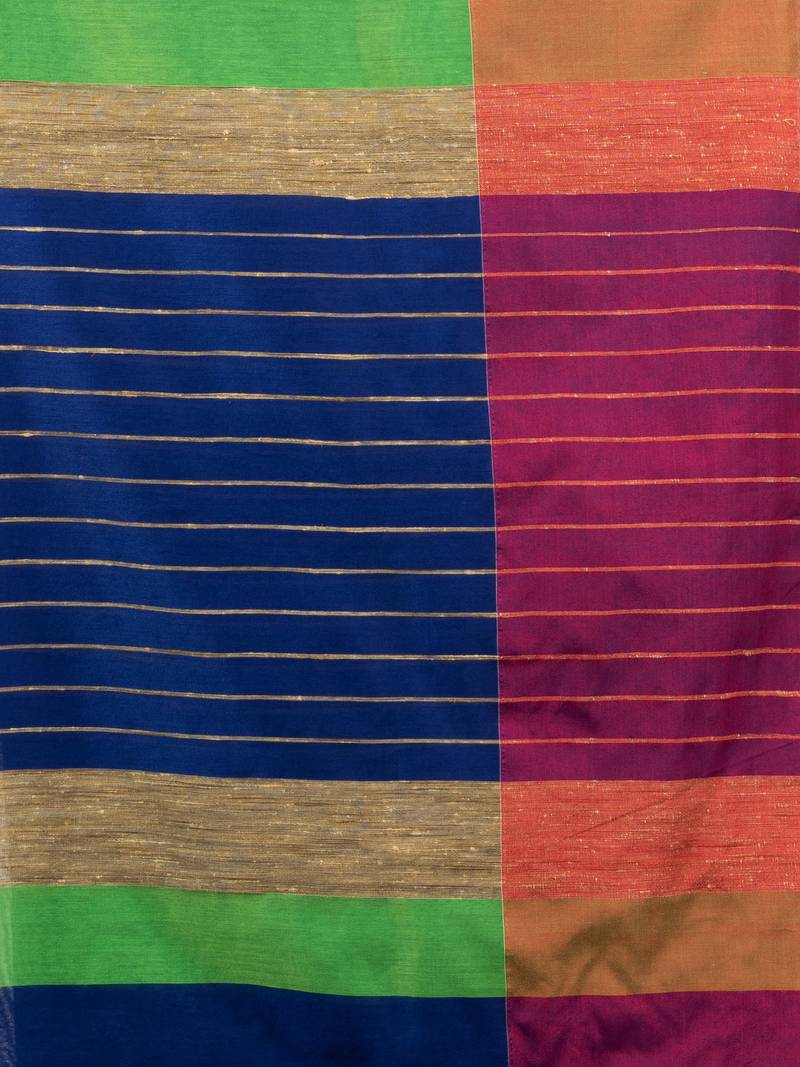Blue & Green cotton blend half and half handloom saree
