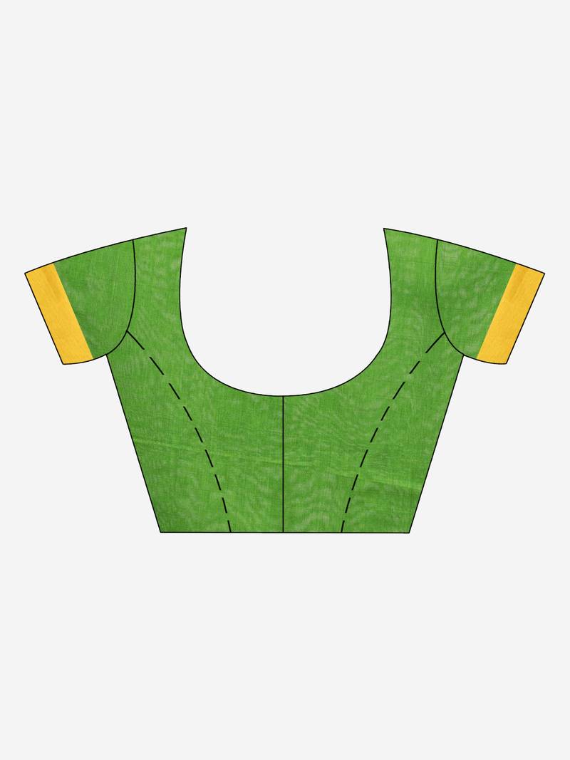 Blue & Green cotton blend half and half handloom saree