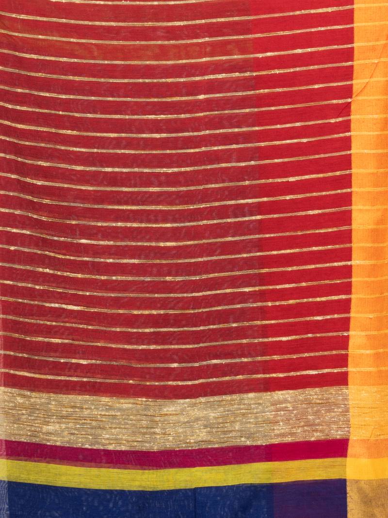 Blue & Green cotton blend half and half handloom saree