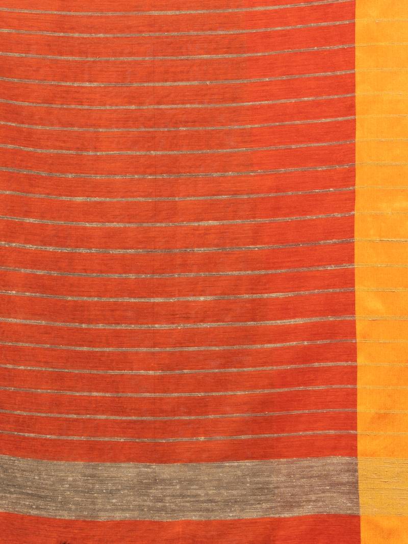 Black & Orange cotton blend half and half handloom saree