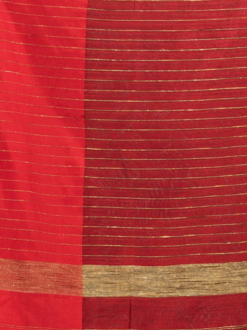 Blue & Red cotton blend half and half handloom saree