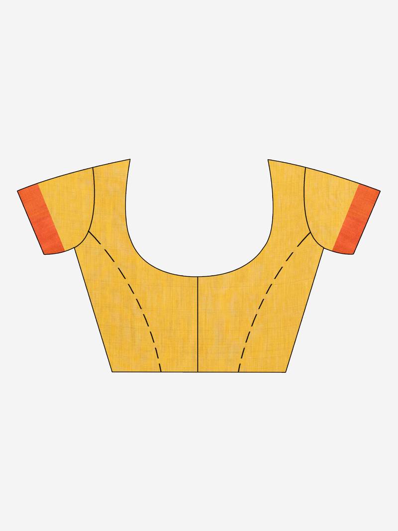 True blue & Yellow cotton blend half and half handloom saree