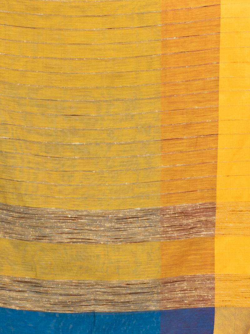True blue & Yellow cotton blend half and half handloom saree