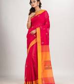 Rani cotton blend all body laptop motive with pallu yellow jamdani saree