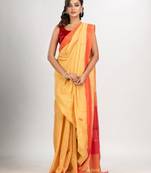 Light yellow cotton blend all body motive with red pallu hut motive jamdani saree
