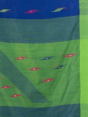 Royal blue cotton blend all body motive with green pallu jamdani saree 6