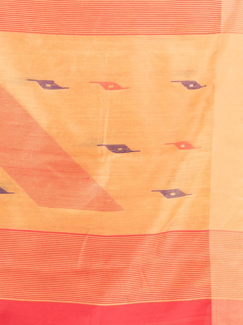 pastel red cotton blend all body motive with light yellow pallu jamdani saree