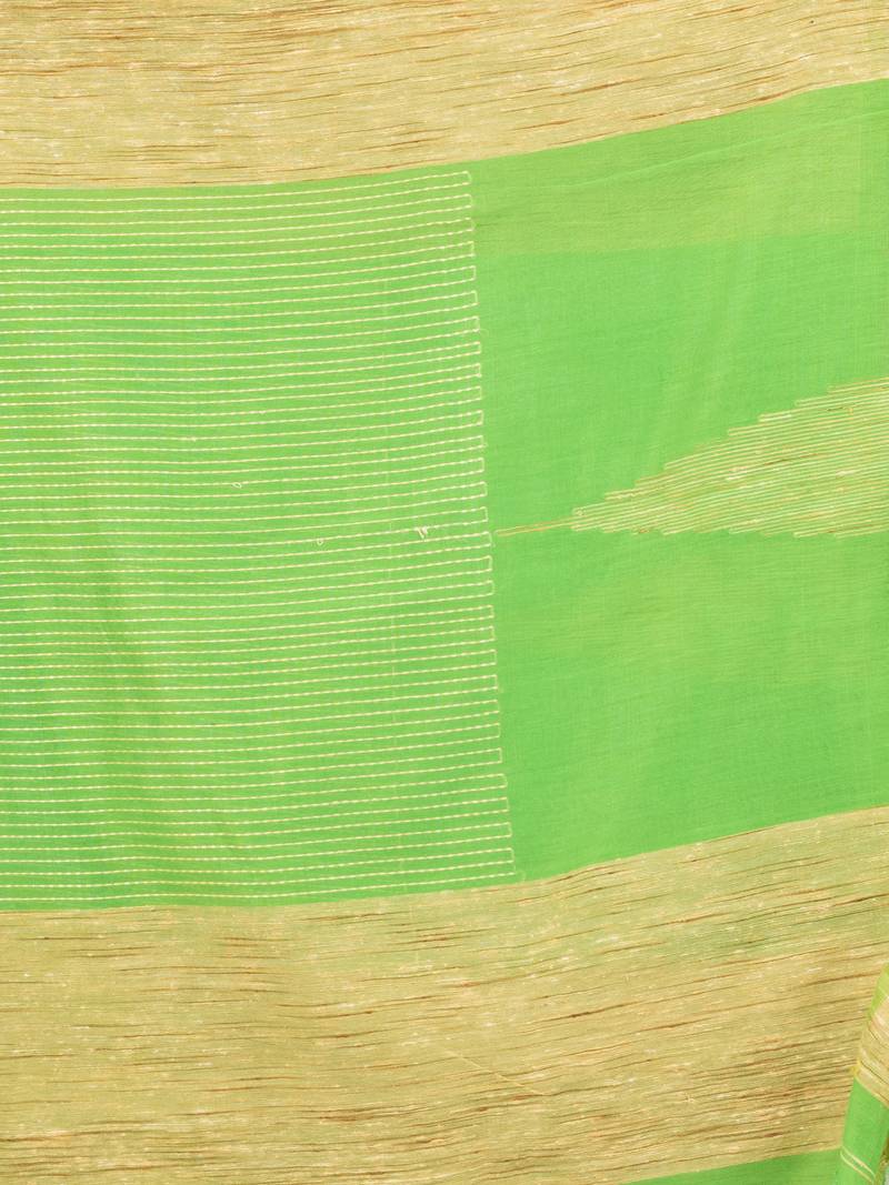 Lime green cotton blend handloom saree