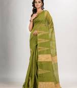 Pista green cotton blend handloom saree