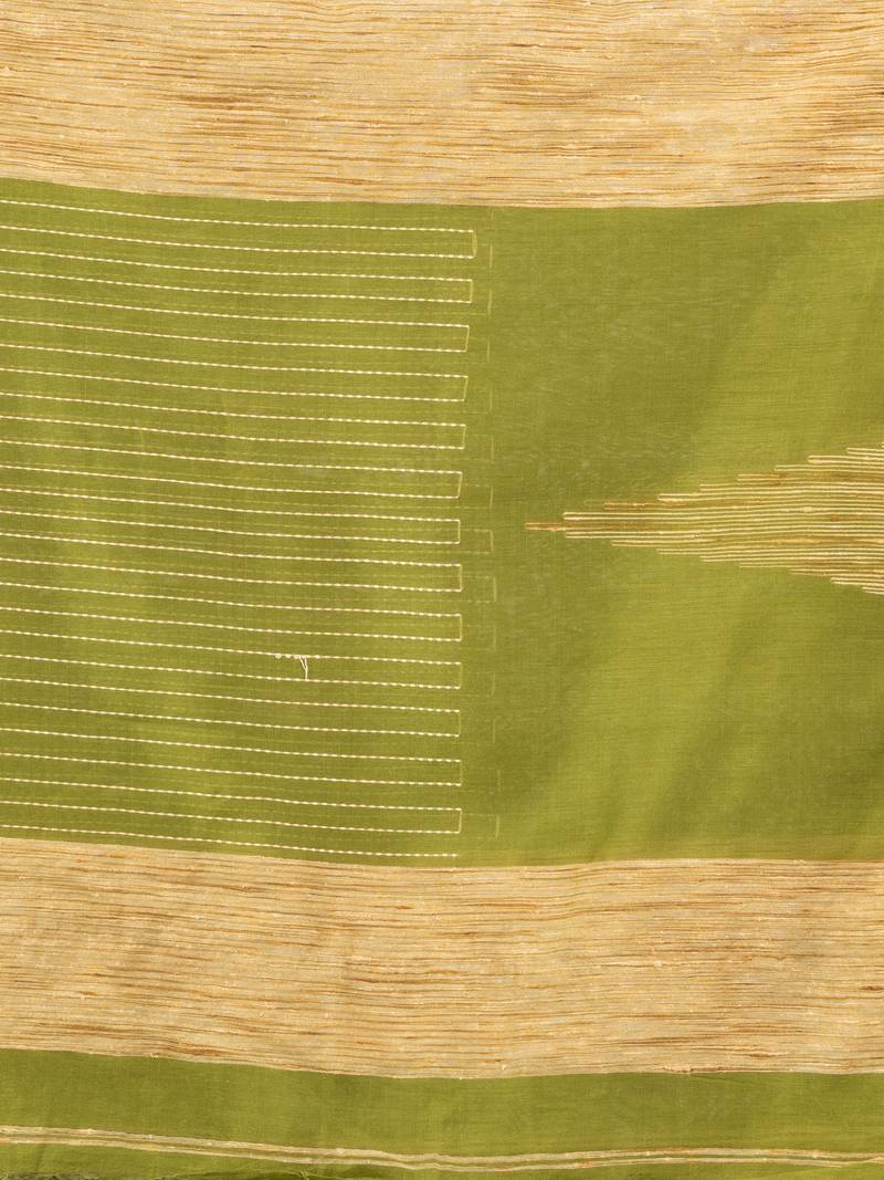 Pista green cotton blend handloom saree