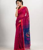 Rani cotton blend all body buti with blue pallu flower tree motive jamdani saree