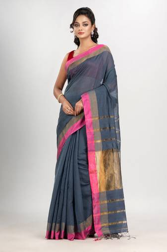 Steel grey cotton blend handloom saree