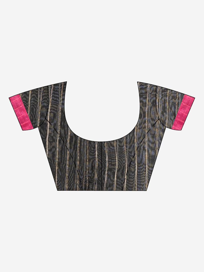 Yellow & black cotton blend handloom saree