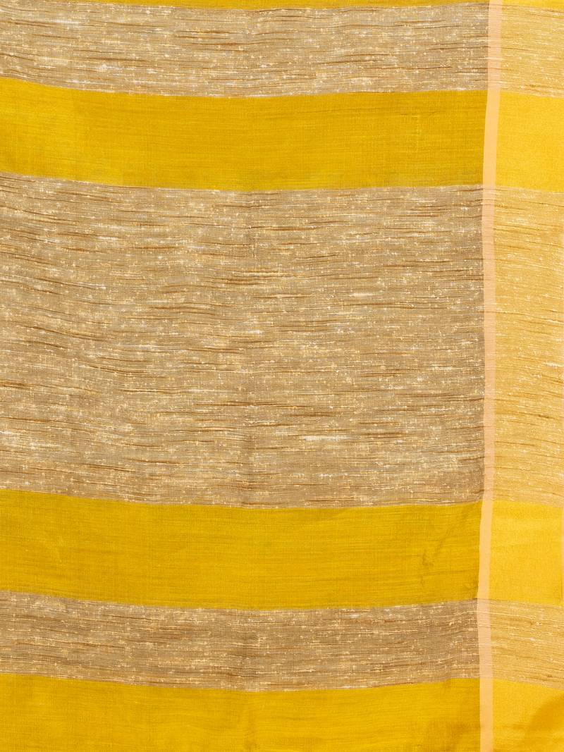 Yellow cotton blend with pallu ghicha handloom saree