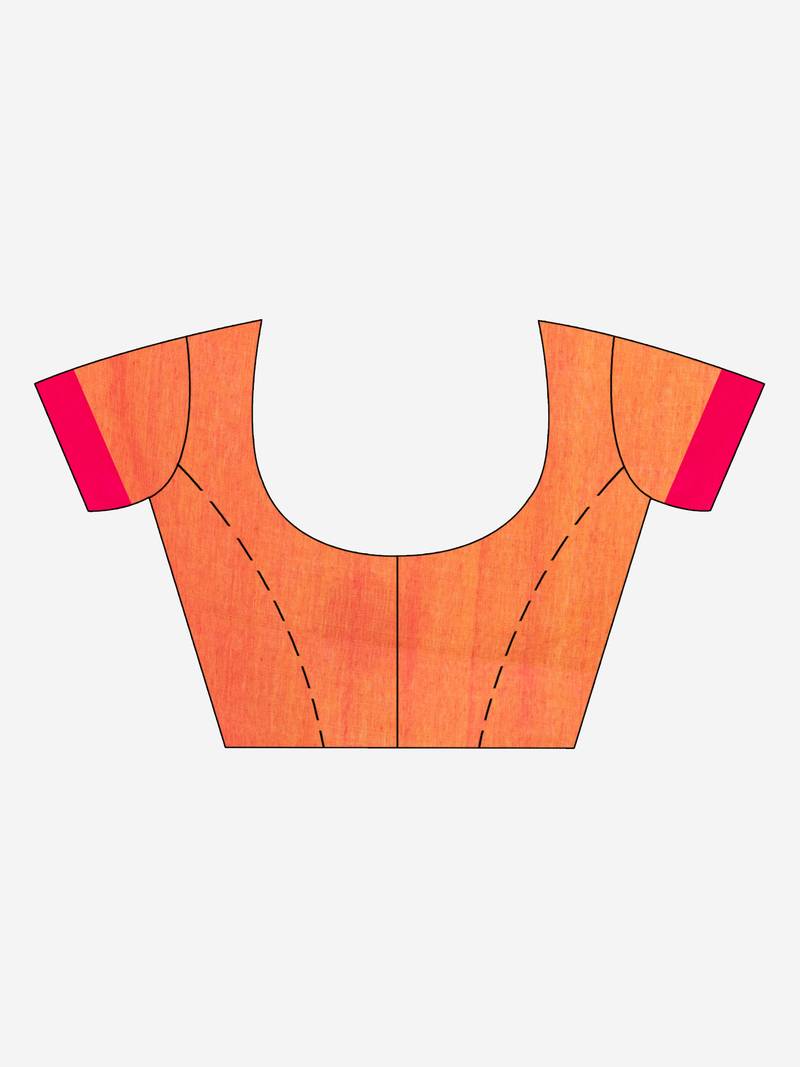 Yellow cotton blend all body noddle motive with pink pallu jamdani saree