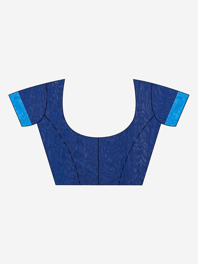 Blue cotton blend with pompom handloom saree