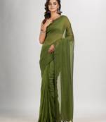 Pickle green cotton molmol handloom saree