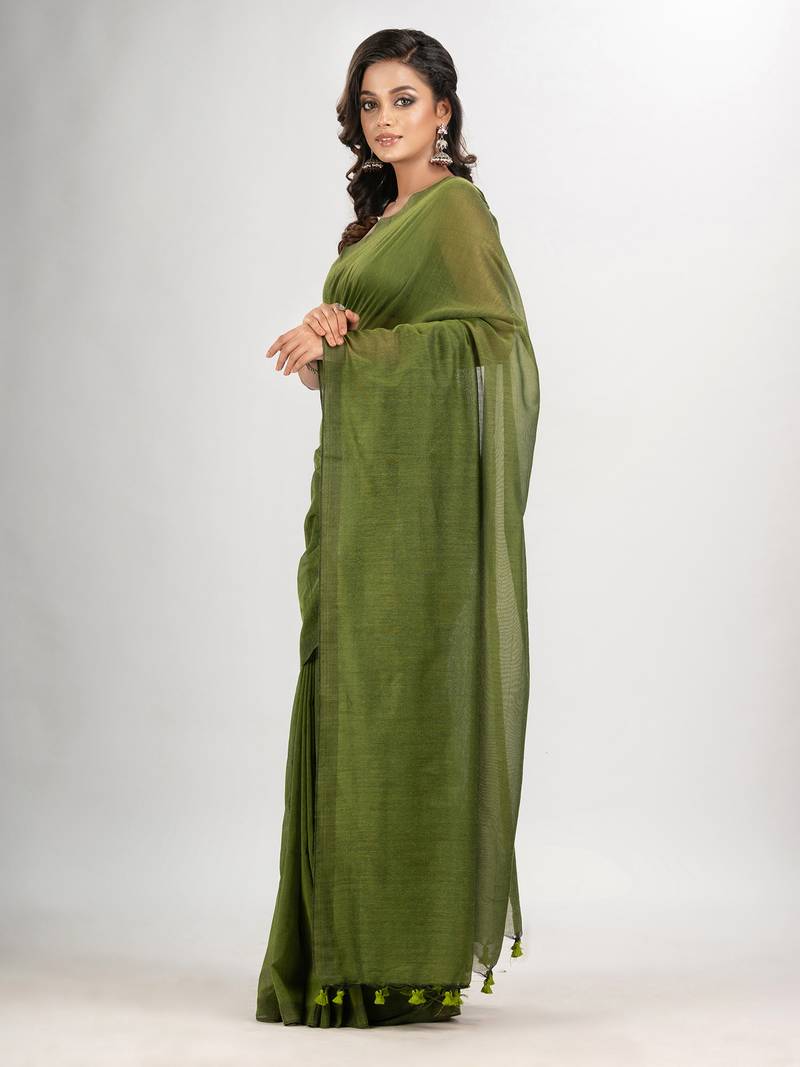 Pickle green cotton molmol handloom saree