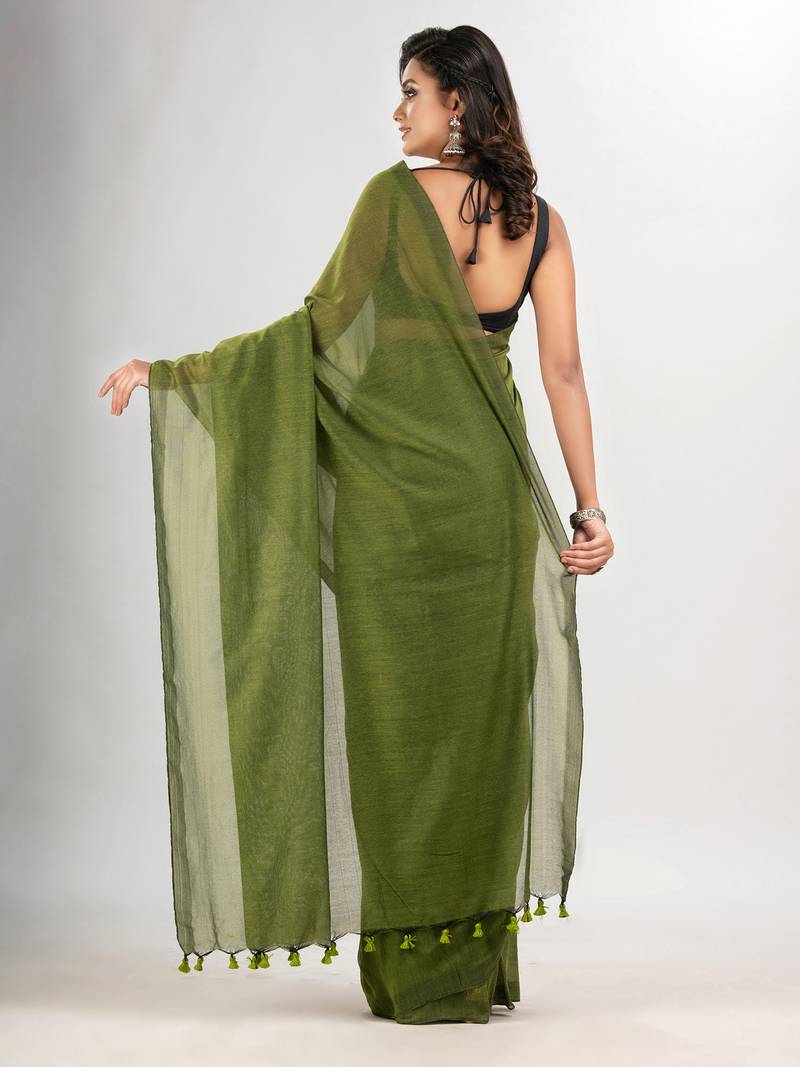 Pickle green cotton molmol handloom saree