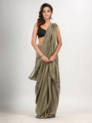 sage green cotton molmol handloom saree 1