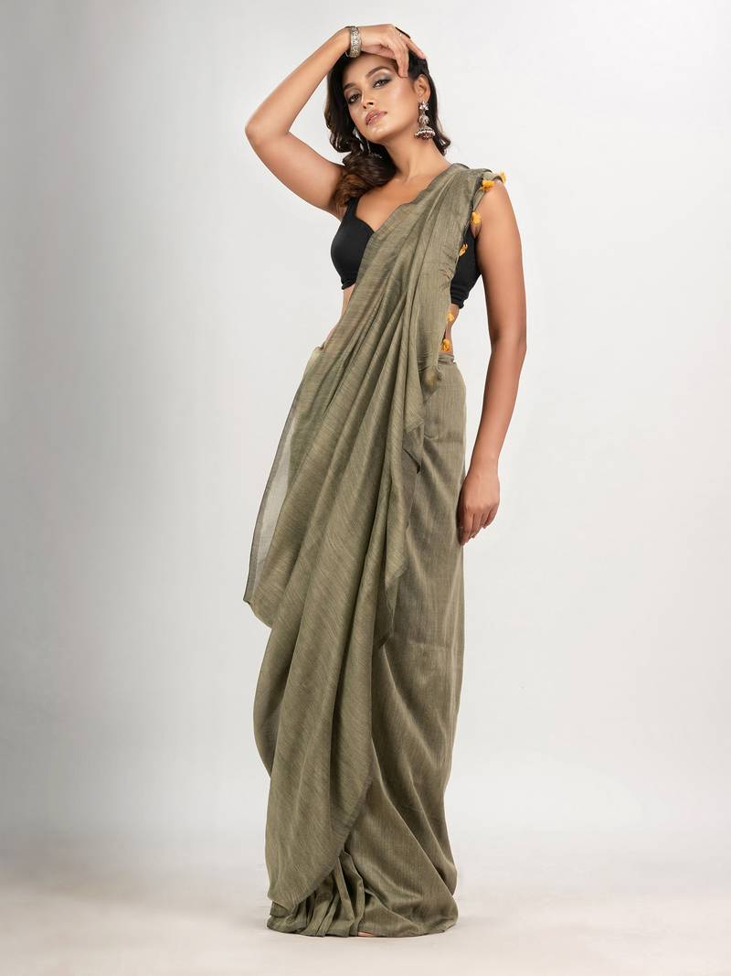 sage green cotton molmol handloom saree