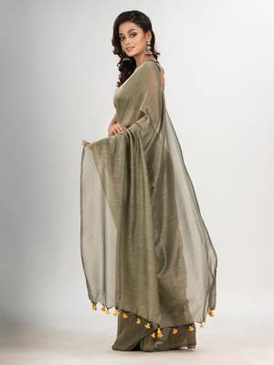 sage green cotton molmol handloom saree 3